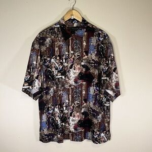 Guy Buffet Parisian Cafe Silk Button Front Camp Shirt Men Medium Casual Luxury